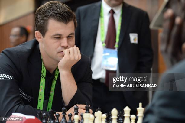 Norway's Magnus Carlsen competes during his round 5 game against the Zambia team at the 44th Chess Olympiad 2022, in Mahabalipuram on August 02, 2022.