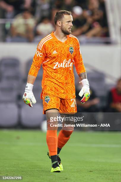 Stefan Frei of Seattle Sounders during the Major League Soccer match between Los Angeles Football Club and Seattle Sounders FC at Banc of California...