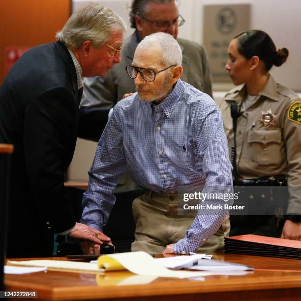 New York real estate scion Robert Durst chats with his attorneys Dick DeGuerin and David Chesnoff after appearing in the Los Angeles Superior Court...