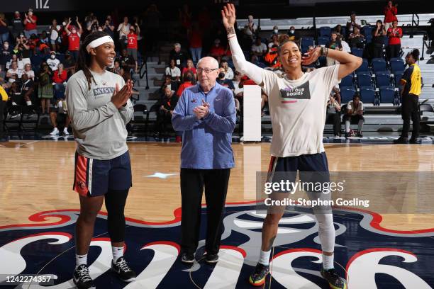 The Washington Mystics recognize Natasha Cloud prior to the game against the Las Vegas Aces on August 2, 2022 at Entertainment & Sports Arena in...
