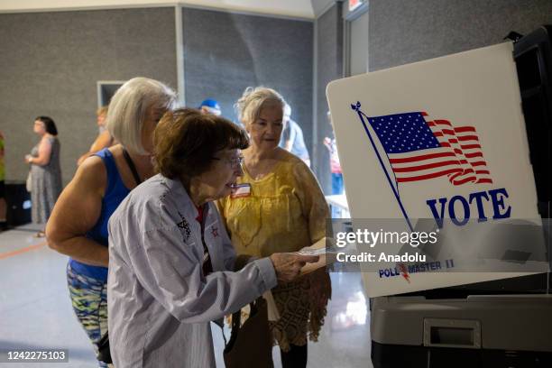 Voters cast their ballots at the Country Acres Baptist Church in Wichita, Kansas on Tuesday August 2nd, 2022 as voters decide on a constitutional...