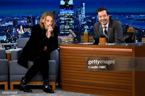 Episode 1692 -- Pictured: Actor Jamie Campbell Bower during an interview with host Jimmy Fallon on Tuesday, August 2, 2022 --