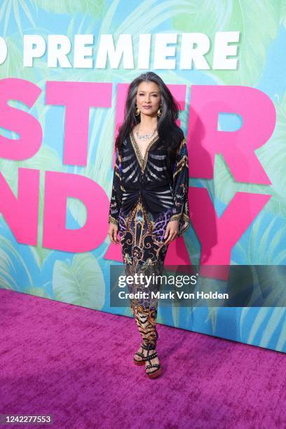 Kelly Hu at the premiere of "Easter Sunday" held at TCL Chinese Theatre on August 2, 2022 in Los Angeles, California.