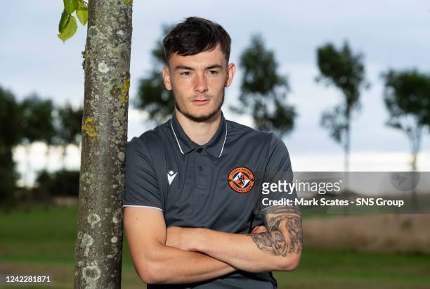 Dylan Levitt during a Dundee United press conference at St Andrews on August 03 in St Andrews, Scotland.