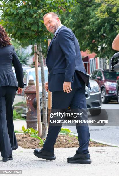 Donnie Wahlberg is seen at the film set of the 'Blue Bloods' TV Series in Greenpoint, Brooklyn on August 02, 2022 in New York City.