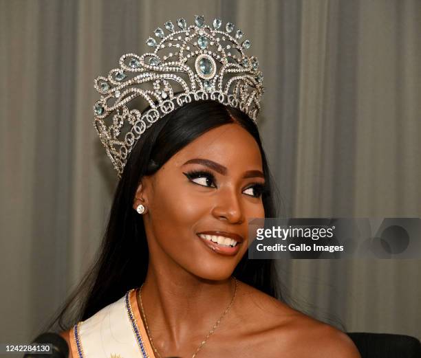 Lalela Mswane at Miss Supranational 2022 Homecoming at OR Tambo International Airport on July 28, 2022 in Kempton Park, South Africa. Miss...