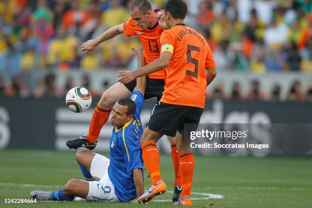 Holland Andre Ooijer Brazil Luis Fabiano during the World Cup match between Holland v Brazil on July 2, 2010