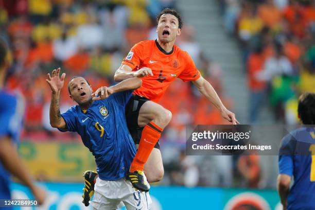 Holland Mark van Bommel Brazil Luis Fabiano during the World Cup match between Holland v Brazil on July 2, 2010