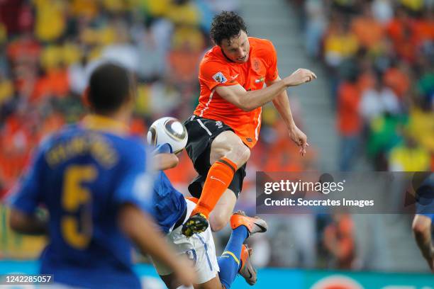 Holland Mark van Bommel Brazil Luis Fabiano during the World Cup match between Holland v Brazil on July 2, 2010