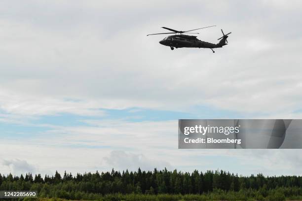 Sikorsky UH-60 Black Hawk helicopter from US army aviation, 12th Combat Aviation Brigade, taking part in a joint military helicopter training...