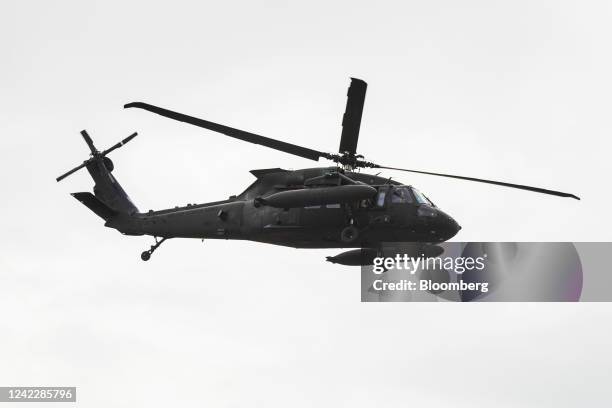 Sikorsky UH-60 Black Hawk helicopter from US army aviation, 12th Combat Aviation Brigade, taking part in a joint military helicopter training...