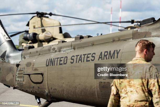 Sikorsky UH-60 Black Hawk helicopter from US army aviation, 12th Combat Aviation Brigade, taking part in a joint military helicopter training...