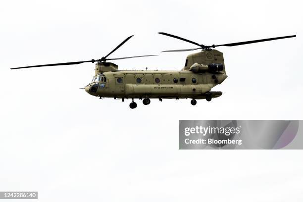 Chinook from the US army aviation, 12th Combat Aviation Brigade, taking part in a joint military helicopter training exercise hosted by the Finnish...