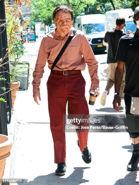 Sebastian Stan is seen at the movie set of 'A Different Man' in Brooklyn on August 03, 2022 in New York City.