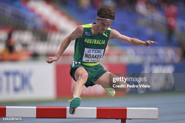 Archie Noakes of Team Australia competes in the Mens 3000m steeplechase on day three of the World Athletics U20 Championships Cali 2022 at Pascual...