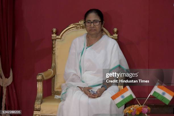 West Bengal Chief Minister Mamata Banerjee during the swearing-in-ceremony of hew new cabinet ministers at Raj Bhavan on August 3, 2022 in Kolkata,...