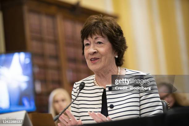 Senator Susan Collins, a Republican from Maine, speaks during a Senate Rules and Administration Committee hearing in Washington, D.C., US, on...