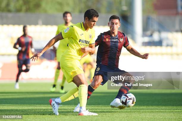 Aissa Mandi of Villarreal CF controls the ball during the Pre-Season Friendly match between Villarreal CF and Levante UD at Estadio de la Ceramica on...