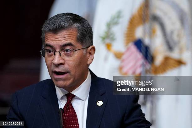 Health and Human Services Secretary Xavier Becerra delivers remarks during the first meeting of the interagency Task Force on Reproductive Healthcare...