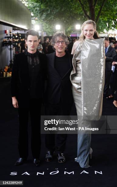 Tom Sturridge, Neil Gaiman and Gwendoline Christie arrives for the world premiere of The Sandman BFI Southbank in London. Picture date: Wednesday...