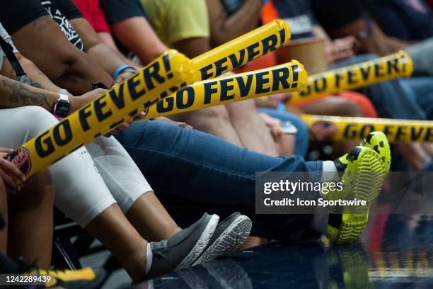 Indiana Fever fans on the sidelines during the Indiana Fever vs Las Vegas Aces WNBA game on July 31, 2022 at Hinkle Fieldhouse in Indianapolis, IN.