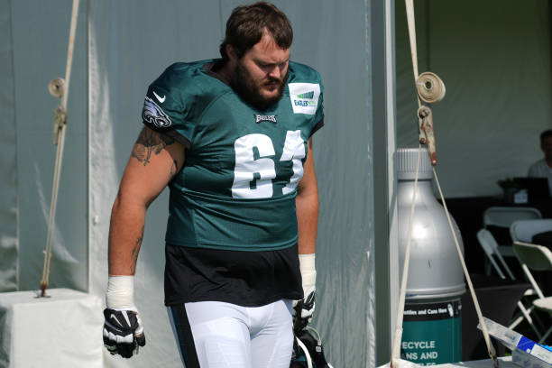 Philadelphia Eagles guard Josh Sills looks on during training camp on August 02 at the NovaCare Complex in Philadelphia PA.