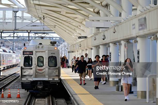 Line from Denver International Airport arrives at Union Station in Denver, Colorado on Wednesday, August 3, 2022. RTD offer zero fares on all...