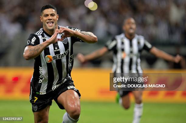 Atletico Mineiro's Hulk celebrates after scoring a penalty kick against Palmeiras during the Copa Libertadores football tournament quarterfinals...