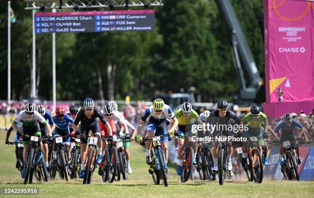 Sam Gaze of New Zealand leads off the pack in the Men's Cross Country Cycling during the Birmingham 2022 Commonwealth Games on Wednesday 3rd August...