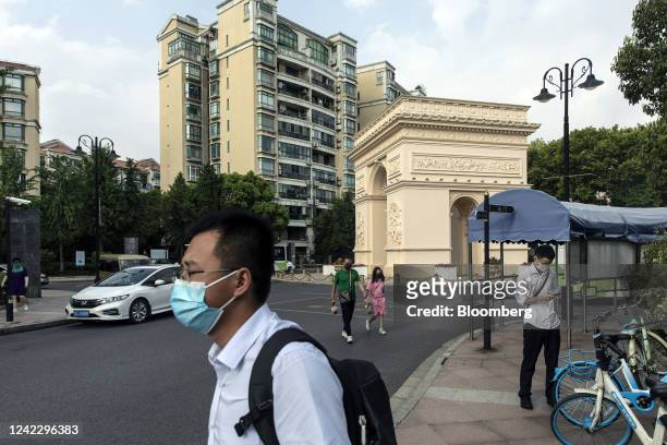 An European-styled arch in the Kangcheng neighborhood of Shanghai, China, on Monday, Aug. 1, 2022. In a country that only tolerates dissent in small...