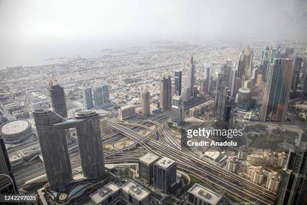 View from Burj Khalifa the tallest building with a total height of 829.8 meters in the world in United Arab Emirates on July 24, 2022. The floors...