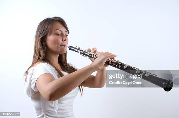 beautiful oboist - oboe stockfoto's en -beelden
