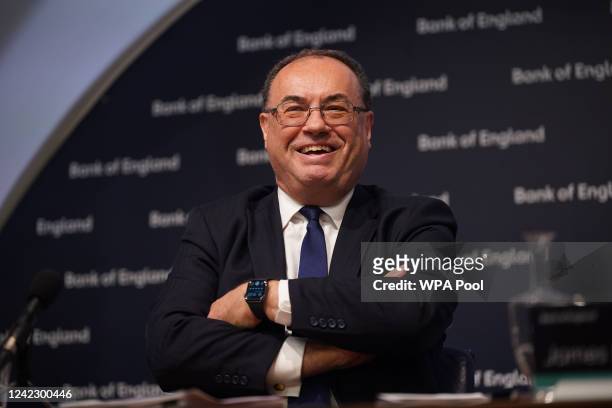Governor of the Bank of England, Andrew Bailey speaks during the Bank of England's financial stability report press conference, at the Bank of...