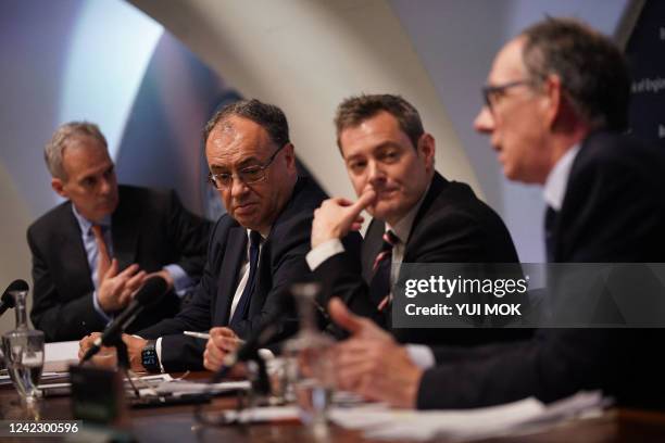 Deputy Governor for Monetary Policy, Ben Broadbent, Governor of the Bank of England, Andrew Bailey, Executive Director for Communications, James Bell...