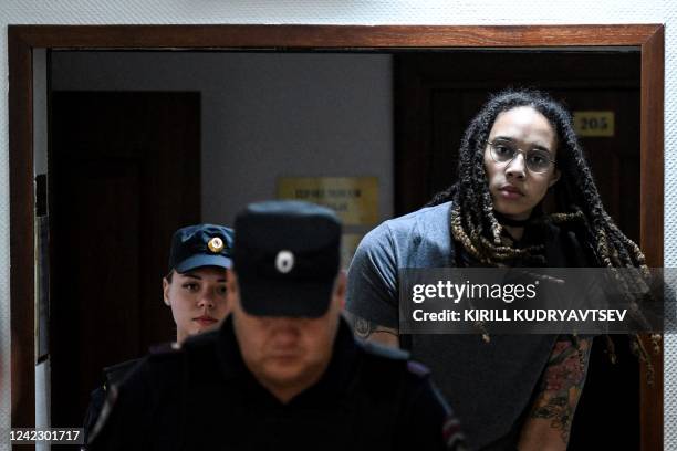 Women National Basketball Association's basketball player Brittney Griner, who was detained at Moscow's Sheremetyevo airport and later charged with...