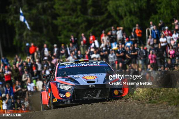 Thierry Neuville of Belgium and Martijn Wydaeghe of Belgium are competing with their Hyundai Shell Mobis WRT Hyundai i20 N Rally1 Hybrid during Day...