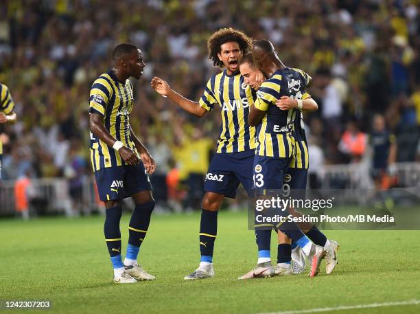 Fenerbahce SK players celebrating for Emre Mor's goal during the UEFA Europa League Third Qualifying Round first Leg match between Fenerbahce SK and...