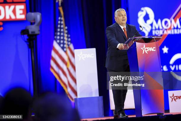 Viktor Orban, Hungary's prime minister, speaks during the Conservative Political Action Conference in Dallas, Texas, US, on Thursday, Aug. 4, 2022....