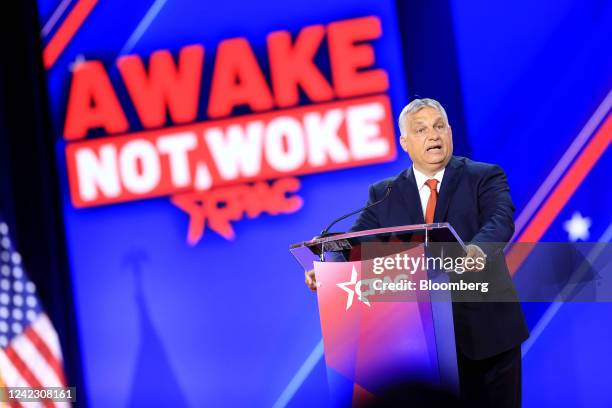 Viktor Orban, Hungary's prime minister, speaks during the Conservative Political Action Conference in Dallas, Texas, US, on Thursday, Aug. 4, 2022....