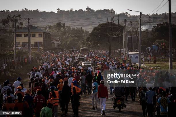 People leave after a rally held by Kenya's Azimio La Umoja Party presidential candidate Raila Odinga in Kisumu in Jomo Kenyatta International Stadium...