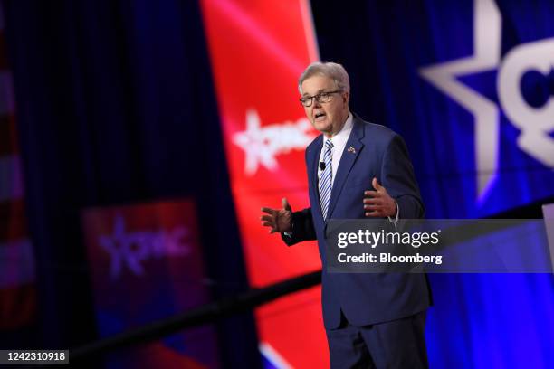 Dan Patrick, lieutenant governor of Texas, speaks during the Conservative Political Action Conference in Dallas, Texas, US, on Thursday, Aug. 4,...