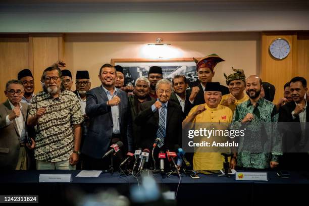 Mahathir Mohammad, former prime minister of Malaysia gives a speech during a press conference announcing the establishment of the "Gerakan Tanah Air"...