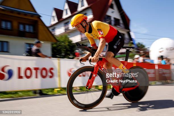 Jonas Gregaard from Denmark of Uno-X Pro Cycling team competes during the 6th day of the 79. Tour de Pologne UCI World Tour in Nowy Targ, Poland on...