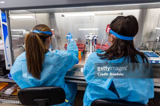 Microbiologists with the AEGIS Sciences Corporation process Covid-19 and Monkeypox tests at its facility in Nashville, Tennessee, United States on...