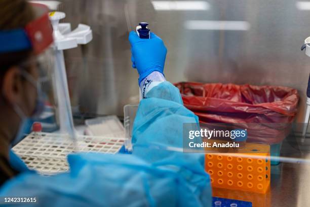 Microbiologists with the AEGIS Sciences Corporation process Covid-19 and Monkeypox tests at its facility in Nashville, Tennessee, United States on...