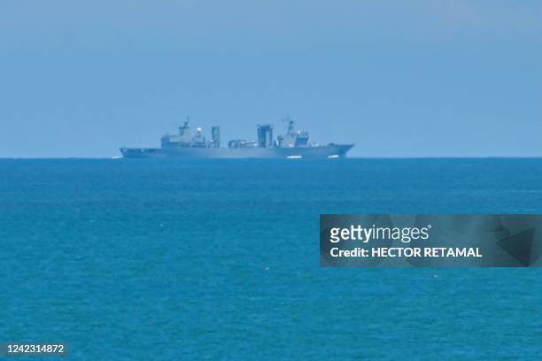 Chinese military vessel sails off Pingtan island, one of mainland China's closest point from Taiwan, in Fujian province on August 5, 2022. - Taiwan...