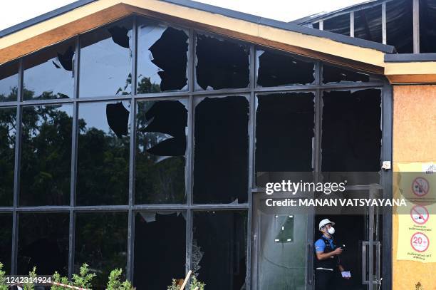 The destroyed facade of the Mountain B nightclub is pictured after a deadly fire in Sattahip district in Thailand's Chonburi province on August 5,...