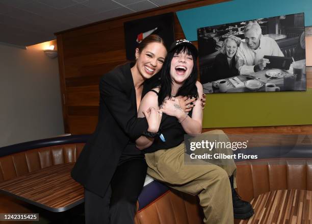 Claudia Sulewski and Billie Eilish at the Los Angeles premiere of "I Love My Dad" held at Largo at the Coronet on August 4, 2022 in Los Angeles,...