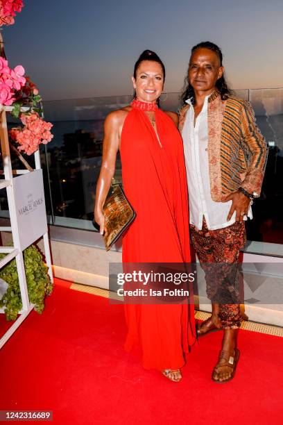 German actress Christine Neubauer with her partner Jose Campos during the Remus Lifestyle Night at Llaut Hotel on August 4, 2022 in Palma de...
