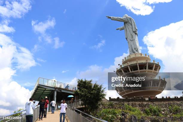 The statue of Jesus Christ Blessing, which becomes the tallest statue in the world by beating the tallest Jesus statude in Brazil, is seen at the...